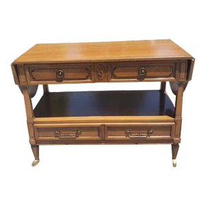 Two-Drawer Maple Drop Leaf Rolling Buffet Server, Circa 1970s
