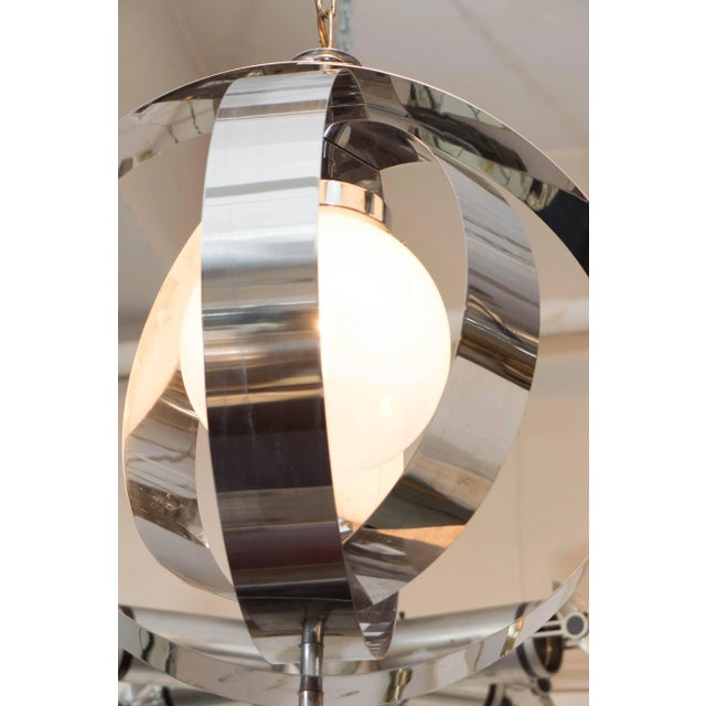 Modern 1970s Italian Armillary Style Chrome Pendant Lamp For Sale - Image 3 of 10