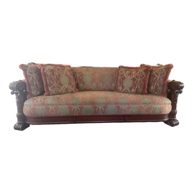 1940s Hand Carved Mahogany Sofa, Two Matching Chairs Available For Sale