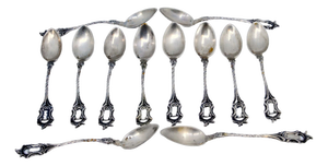 Silver Coffee Spoons with Scalloped and Embossed Handles, Set of 12