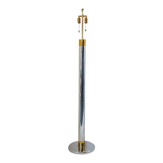 Vintage 1970s Mid-Century Italian Bicolor Chrome and Brass Tall Floor Lamp For Sale