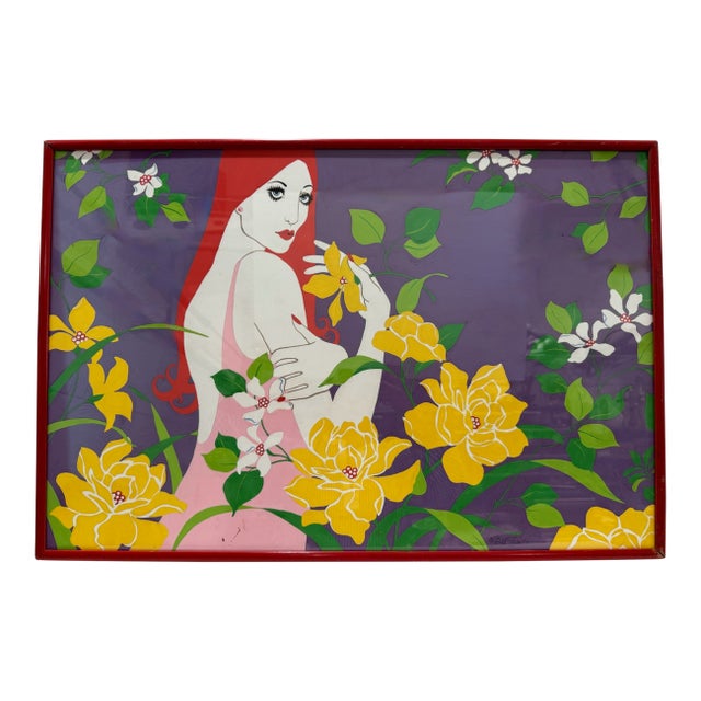 Bill Greene Southern Regional Artist Original Painting Woman Flowers Pop Art Georgia 1970s For Sale