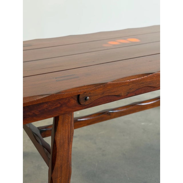 Brown 1940's Trestle Dining Table With Leaf Extensions For Sale - Image 8 of 18