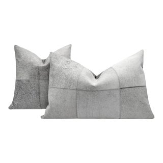 Pair of Canvello Genuine Cowhide Leather Decorative Throw Pillows With Feather Down Insert Included For Sale