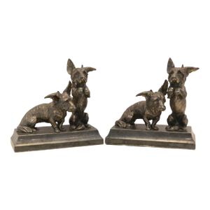 Antique Jennings Brothers Scottish Terrier Cast Bronze Bookends – Rare Begging Pair
