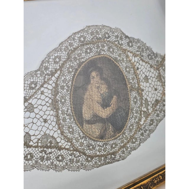 Ultra Rare Antique 1820s Lace Mounted Portrait Watercolor on Ivory Georgian Art For Sale - Image 9 of 12