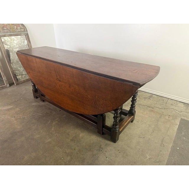 English Oak Gateleg Dining Table With Turned Supports For Sale - Image 12 of 15