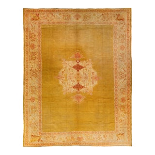 12 X 15 Antique Turkish Oushak Wool Rug in Goldenrod Color For Sale