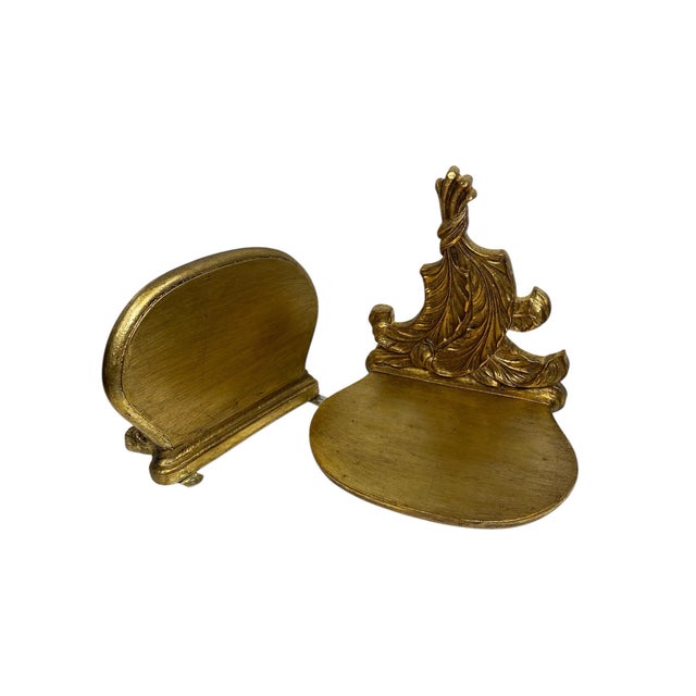 Wood Pair of 1950s Prince of Wales Gilt Gold Wall Scones Brackets For Sale - Image 7 of 7