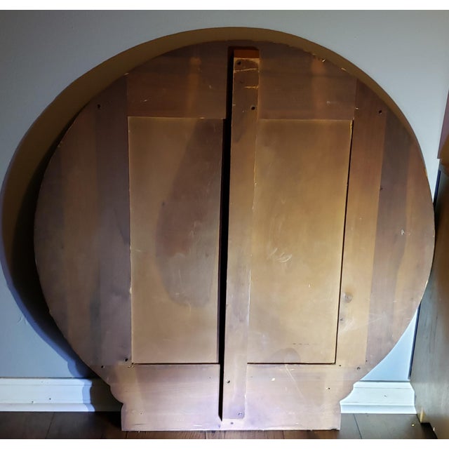 Wood backed vintage round mirror for dresser. Material unknown. I found this mirror in an empty house I was looking at in...