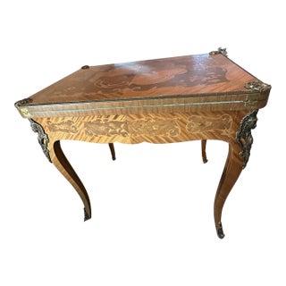 1930s French Inlaid Wood Game Table For Sale