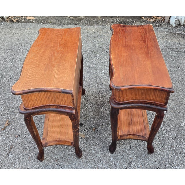 Brown 1980s Vintage Pair of Rustic Palecek Style Rattan End Tables For Sale - Image 8 of 13