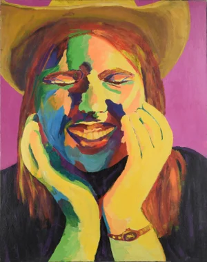 "Laughing Woman" Contemporary Fauvist Portrait Acrylic Painting by Chelsea Frost