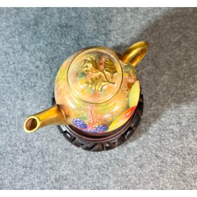 Royal Worcester Hand Painted Artist Signed Bone China Miniature 'Orchard' Teapot For Sale In Orlando - Image 6 of 9