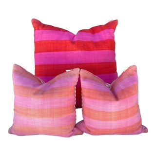 Contemporary Kate Spade Pink Double Striped Pillows- Set of 3 For Sale