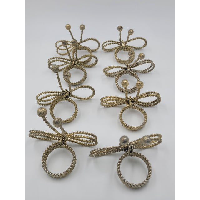 Late 20th Century Hollywood Regency Gold-Tone Metal Rope Bow Napkin Rings - Set of 8 For Sale - Image 10 of 12
