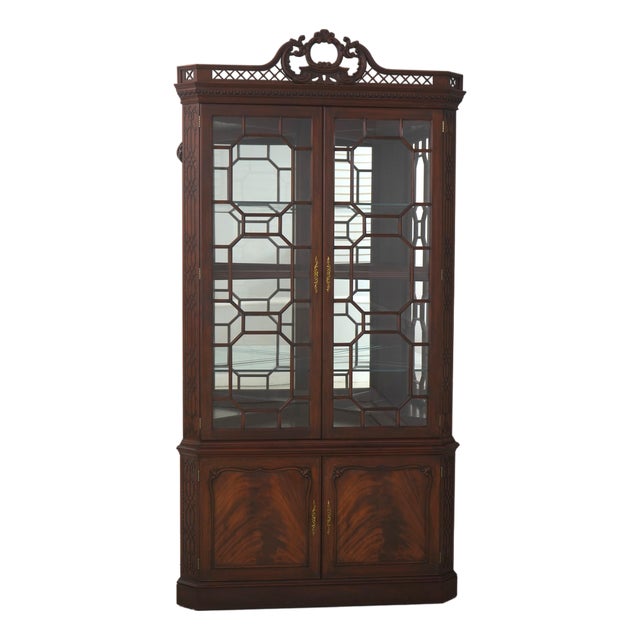 Henkel Harris Chippendale Mahogany Corner China Cabinet For Sale