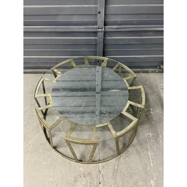 2010s Glass / Silver Leaf coffeeTable That Is 30” Round. For Sale - Image 5 of 5