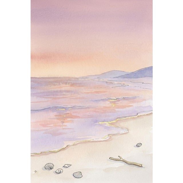 Pastel Coastal Shoreline, Minimalist Beach Seascape Art Print, 24″ × 36″ For Sale