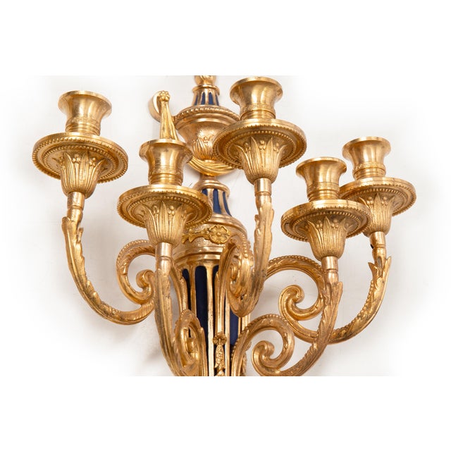 Early 20th Century French Bronze Blue Painted Five-Light Antique Wall Sconces - a Pair For Sale - Image 9 of 13