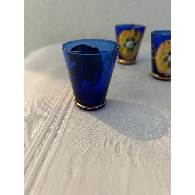 Italian Mid-Century Murano Cobalt Blue Tre Fuochi Shot/Cordial Glasses, Set of 6 For Sale - Image 3 of 3