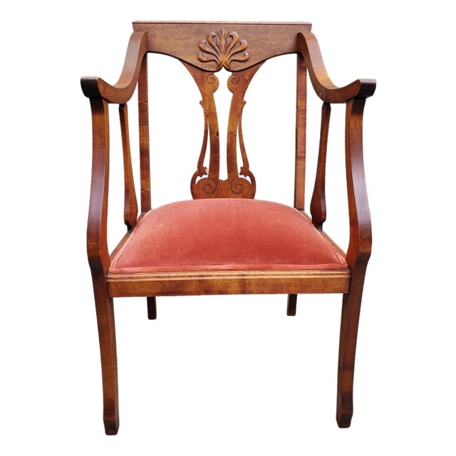 1940s Newspaper Reading Chair With Velvet Seat For Sale