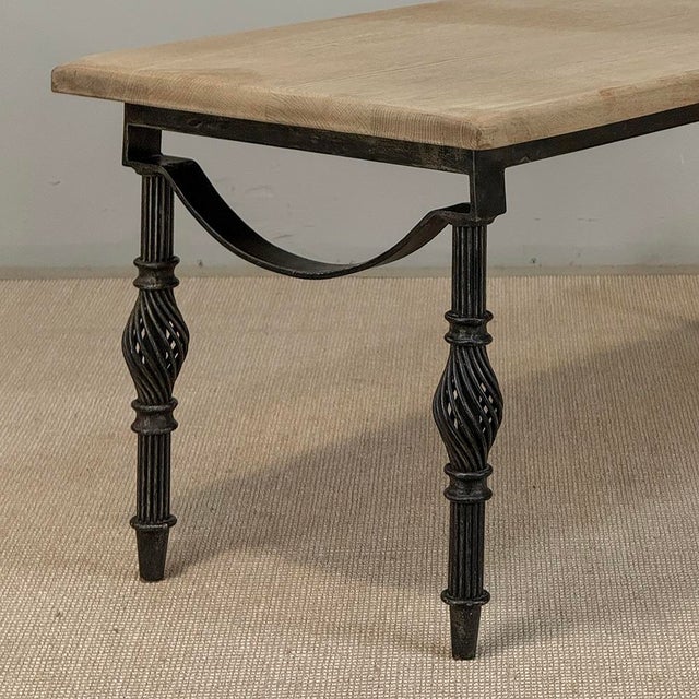 Antique Country French Stripped Oak and Hand Forged Iron Coffee Table For Sale - Image 13 of 16