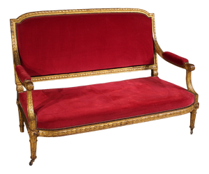 Antique French Red Velvet Sofa, 1880