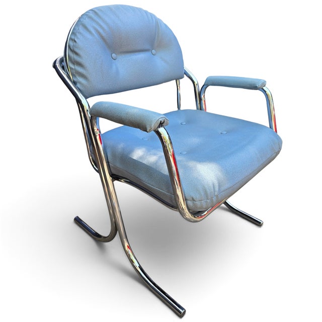 Sky Blue 1970s Attributed to Jerry Johnson for Cal-Style Furniture Dining Chairs - set of 6 For Sale - Image 8 of 9