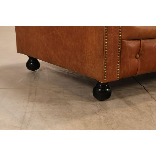 Chesterfield Style 8 Foot Distressed Brown Tufted Leather Sofa For Sale - Image 9 of 17