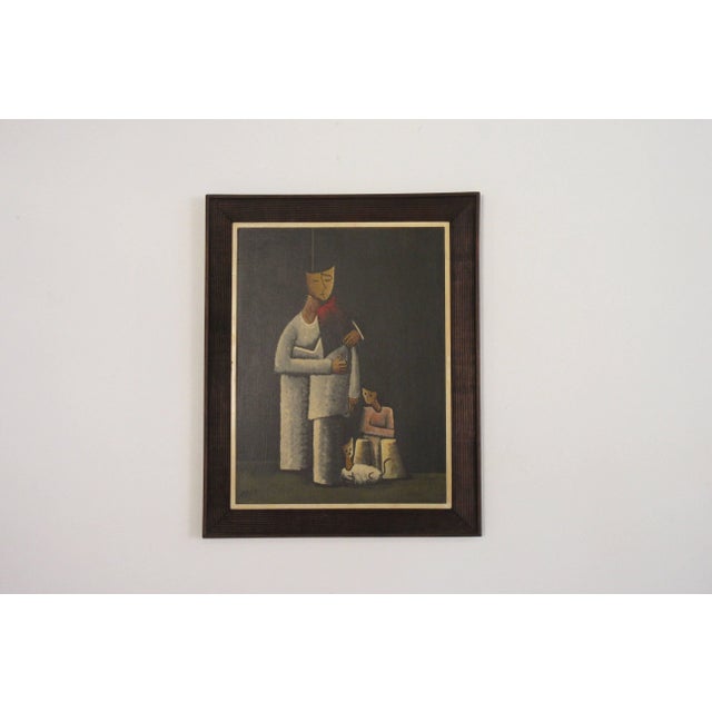 1960s 1960s Signed Oil on Board Mother and Children For Sale - Image 5 of 8