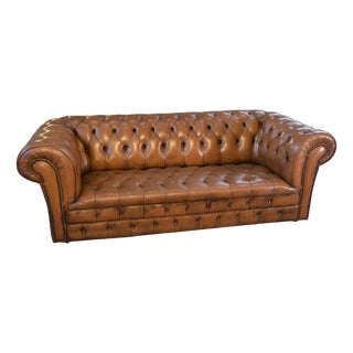 Fawn-Colored Tufted Chesterfield Sofa, 1950s For Sale