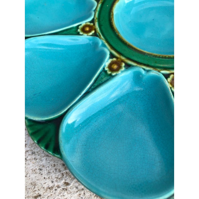 Late 19th Century 19th Century Majolica Aqua Oyster Plate Minton For Sale - Image 5 of 8