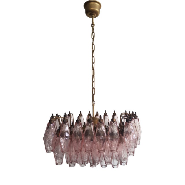 Murano Poliedri Chandelier with Pink Glasses from Carlo Scarpa, 1990s For Sale