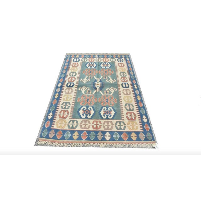 1960s Vintage Hand-Tied Turkish Oushak Kilim Rug For Sale - Image 5 of 5