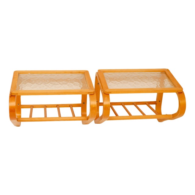 Scandinavian Bentwood and Glass Bedside Tables from Gemla, 1920s, Set of 2 For Sale