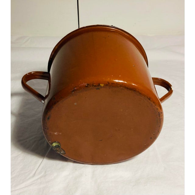 Vintage Large Enamelware Pot Two Handles Curved Lip at Top For Sale - Image 4 of 5
