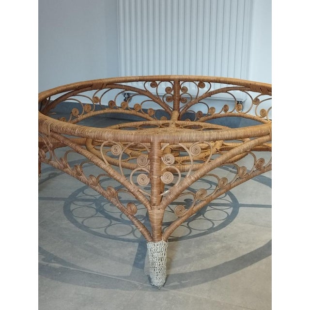 Black Large French Riviera Style Peacock Coffee Table in Rattan, Bamboo and Glass, 1970s For Sale - Image 8 of 18