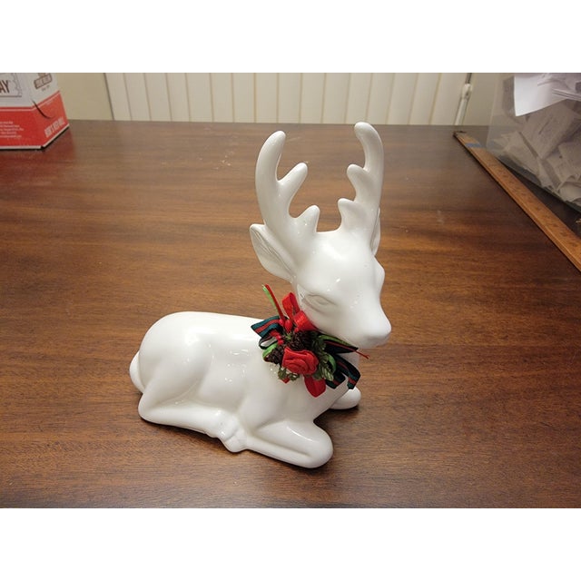 Ceramic Vintage White Ceramic Deer Figurine, Christmas Around the World, Made in Taiwan For Sale - Image 7 of 10