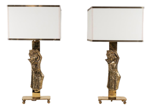 Vintage Italian Brass Table Lamps with Figures, 1970s, Set of 2