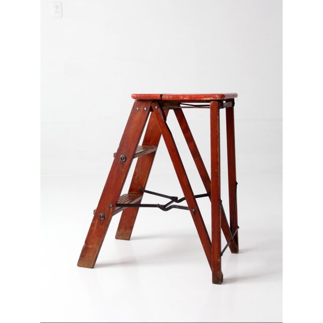 Mid 20th Century Mid-Century Wood Folding Step Ladder Stool For Sale - Image 5 of 18