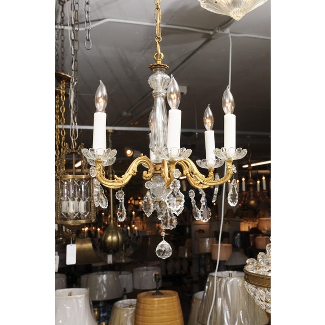 Glass Petite Gilt Bronze & Crystal Louis XV Style Chandelier, 1930s France For Sale - Image 7 of 13