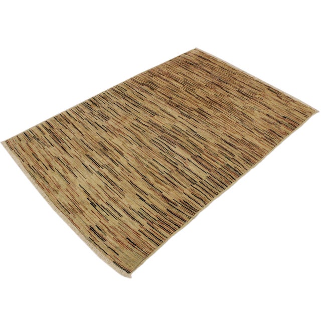 Abstract Bohemian Gabbeh Beige/Black Wool Rug - 3'9'' X 5'9'' For Sale - Image 3 of 10