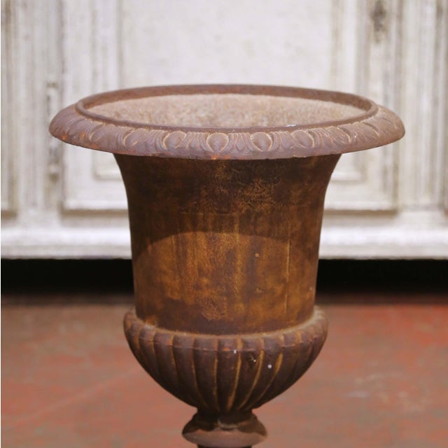 Pair of 19th Century French Cast Iron Medici Urns With Original Patina For Sale - Image 9 of 12