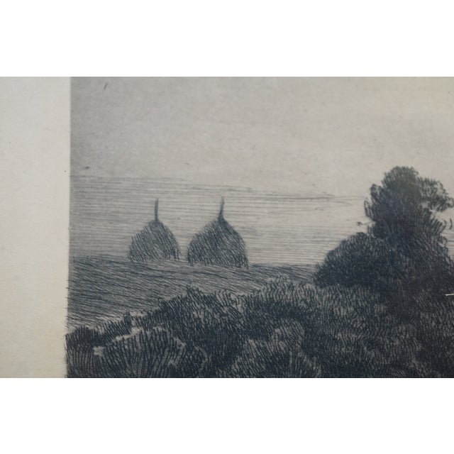 Antique Charles Mielatz Signed Waterfront House W Dock Landscape Etching 23" For Sale - Image 10 of 13