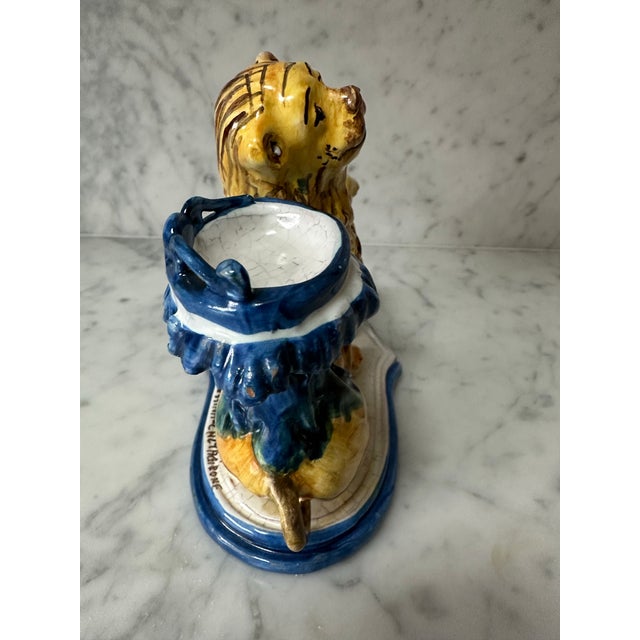 Ceramic F. Messina Caltagirone Polychromed Earthenware Lion Inkwell 1950’s For Sale - Image 7 of 8