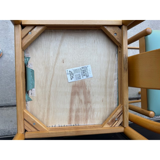 Teal 1980s Blonde Wood Splat Back Counter Stools, Pronto Chair - Set of 4, Attributed to Italian Postmodern Design / in Style of Hank Loewenstein "Padova" For Sale - Image 8 of 12
