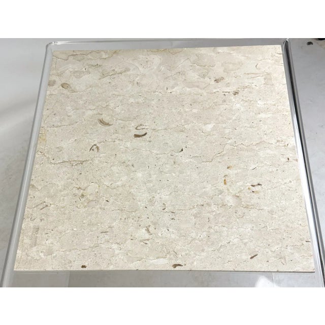 1980s Two Large Postmodern Lucite Nesting Tables With Marble Tops For Sale In Philadelphia - Image 6 of 8