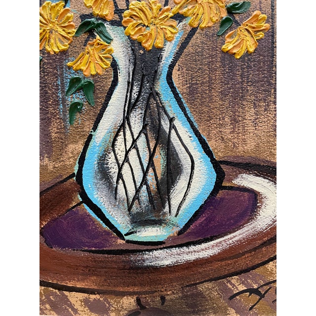 Blue Vintage Mid Century Modern Still Life Buffet Style Oil Painting For Sale - Image 8 of 13