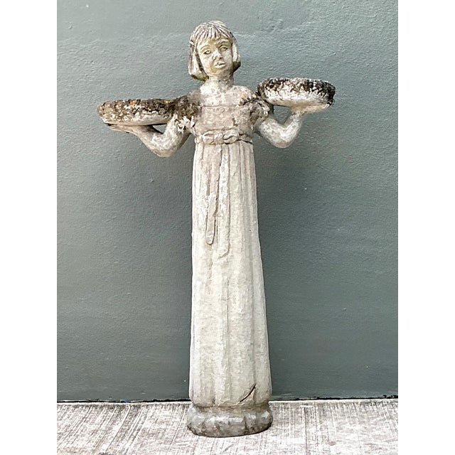 Late 20th Century Vintage Stone Garden Figure With Bowls For Sale - Image 5 of 12